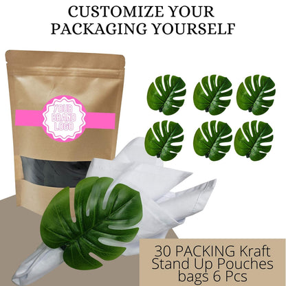 Wholesale Box of 30 PACK Green Monstera Leaf Napkin Rings with 6 Pcs (Kraft Stand Up Pouches) for store, bakery, market, winery