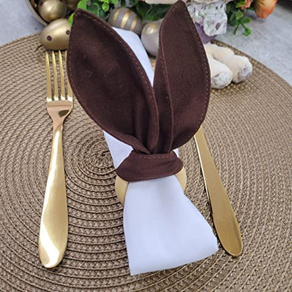 Maison Charlo | Set of 4 Brown Bunny Ears Napkin Rings |  Easter Decorations for Table | Chocolate Brown