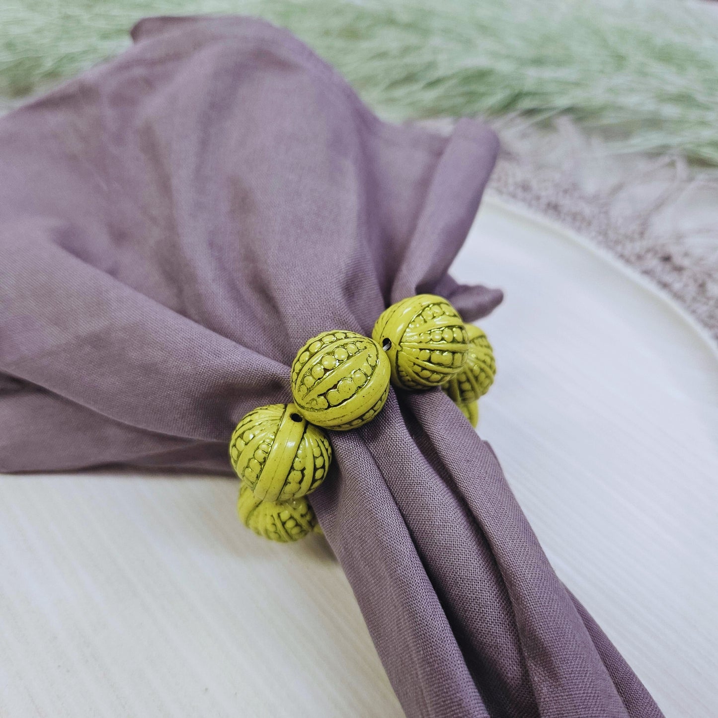 Maison Charlô | Set 4 Lemon Shine Beaded Napkin Rings | Rustic Napkin Ring | Handmade