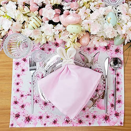 Set of 4 Bunny Basket Pink Waterproof Rectangular Placemats Easter 17" x 13"