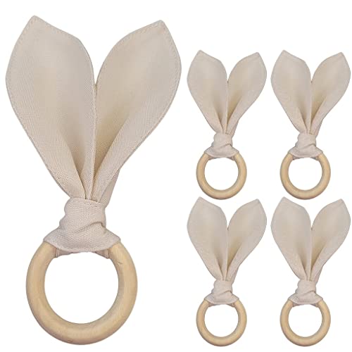 Maison Charlo | Easter Set of 4 Beige Cream Plaid Bunny Ears Napkin Rings