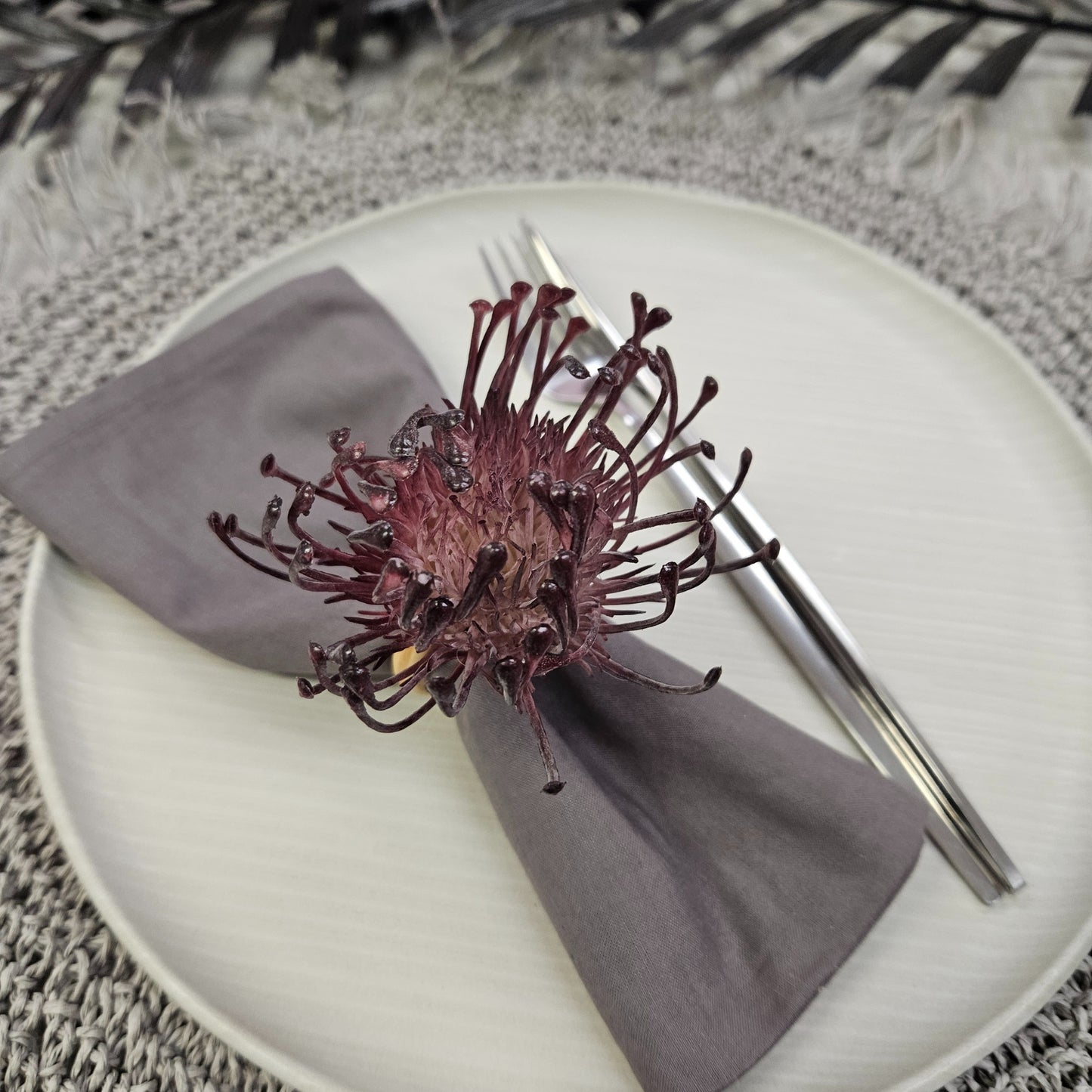 Set of 4 Purple Rustic Savanna Flower Napkin Rings