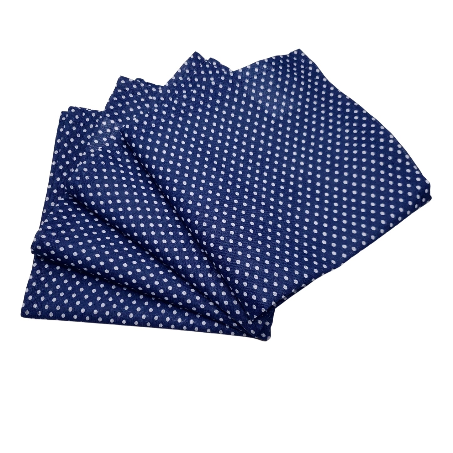 Charlo's Set of 4 Navy Blue Polka Dot 100% Cotton Cloth Napkins 15" by 15" Washable Reusable