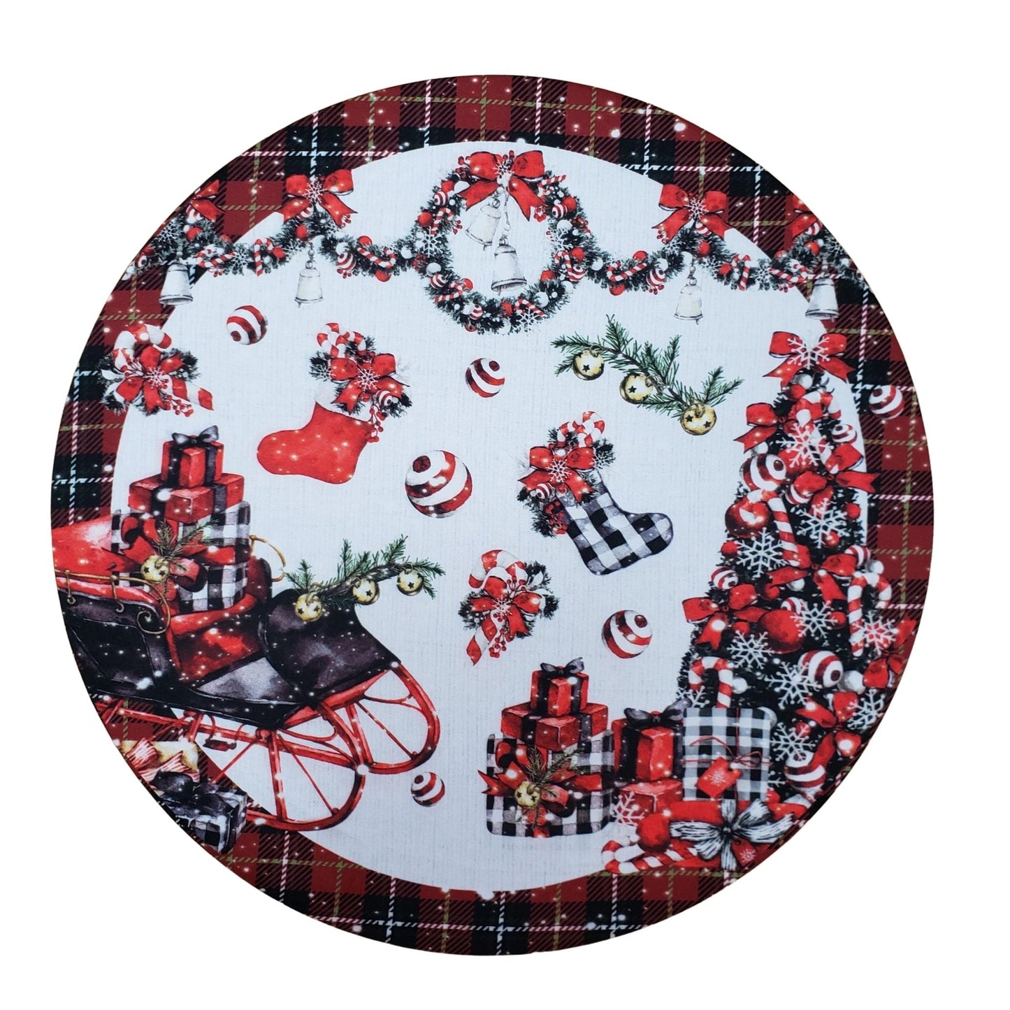 Set of 4 Round Placemats Covers  Gift Baskets Christmas Cloth 14" Dia - Red