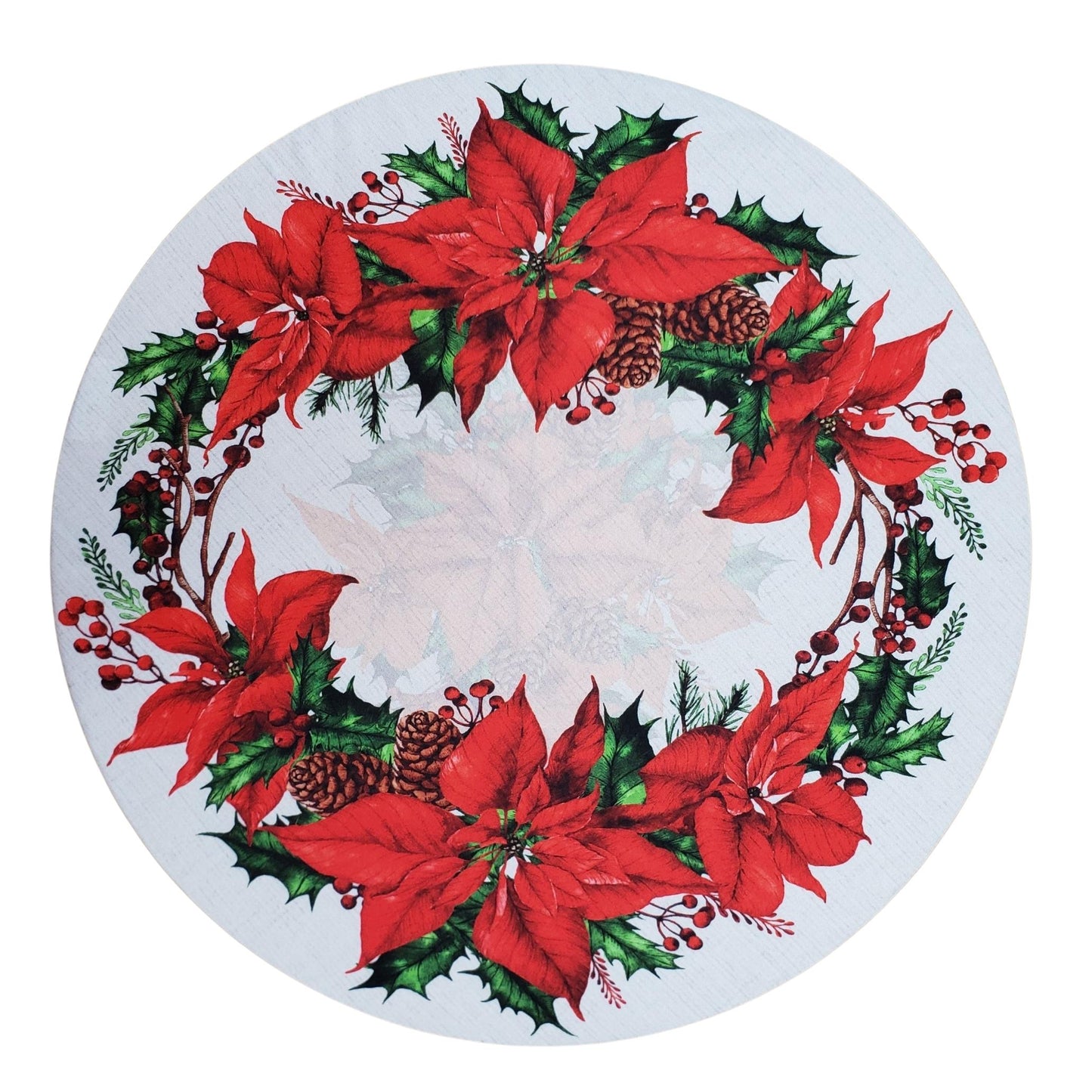 Set of 4 Round Placemats Covers Christmas Flower Cloth 14" Dia  | Grey