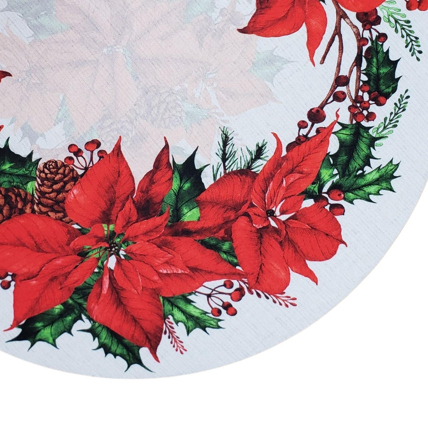 Set of 4 Round Placemats Covers Christmas Flower Cloth 14" Dia  | Grey