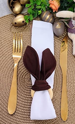 Maison Charlo | Set of 4 Brown Bunny Ears Napkin Rings |  Easter Decorations for Table | Chocolate Brown