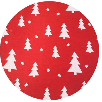 Set of 4 Round Placemats Covers Christmas Tree Cloth 14" Dia - Synthetic - Red