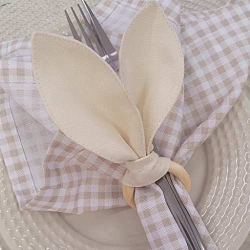 Maison Charlo | Easter Set of 4 Beige Cream Plaid Bunny Ears Napkin Rings