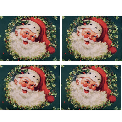 Set of 4 Placemats Christmas Santa Claus Cloth Waterproof 17" by 13" -  Green