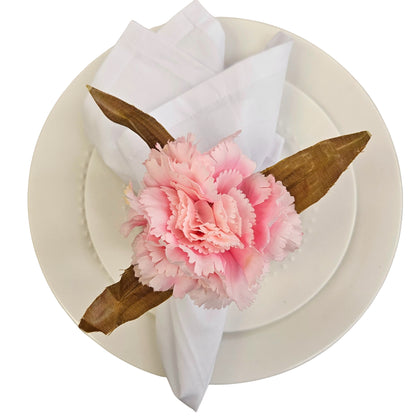 Maison Charlô | Set of 4 Rose Carnation Flower Napkin Rings for events, wedding, party, birthday