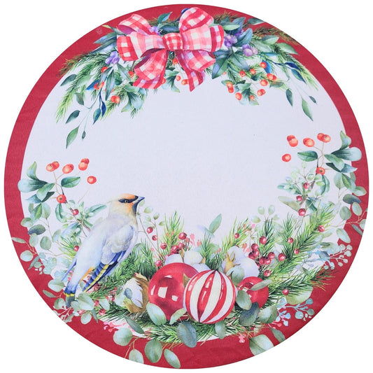 Maison Charlo Set of 4 Round Placemats Covers Christmas Bird Cloth 14" Dia - Marsala