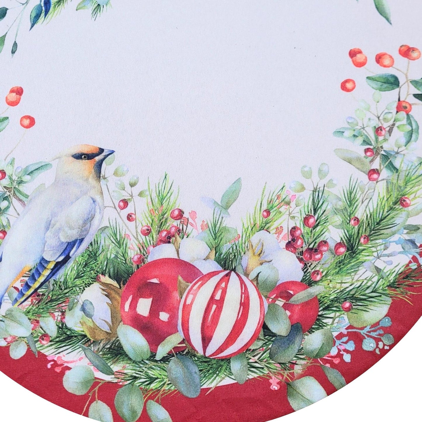 Maison Charlo Set of 4 Round Placemats Covers Christmas Bird Cloth 14" Dia - Marsala