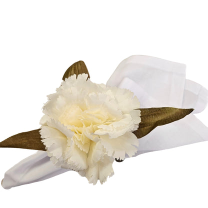 Maison Charlô | Set of 4 White Carnation Flower Napkin Rings for events, wedding, party, birthday