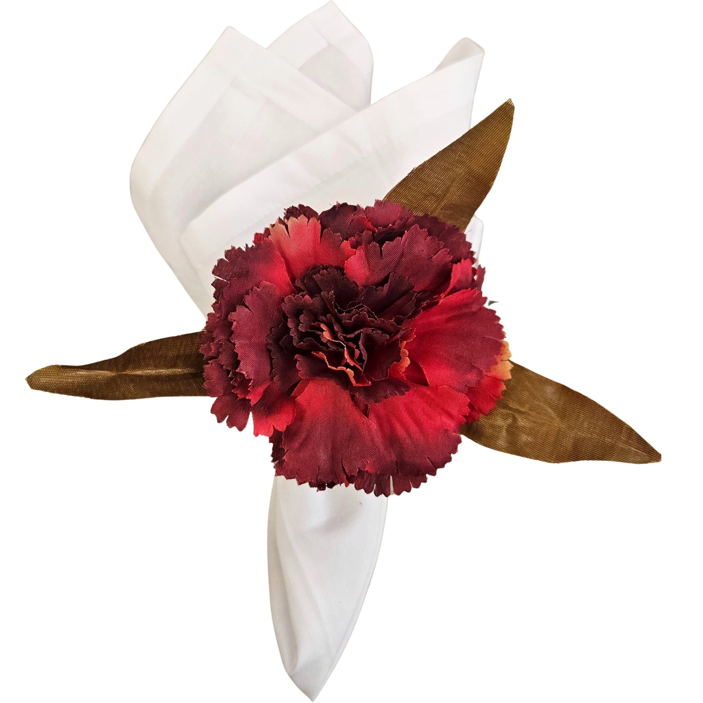 Maison Charlô | Set of 4 Red Marsala Carnation Flower Napkin Rings for events, wedding, party, birthday