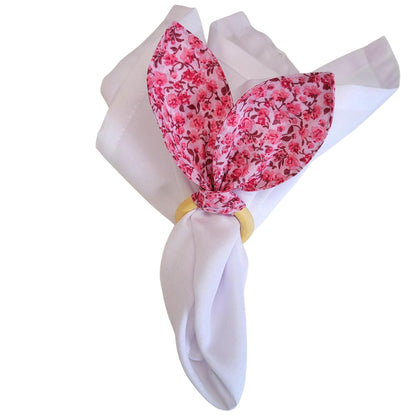 Maison Charlo | Easter Set of 4 Floral Red Rose Lilac Bunny Ears Napkin Rings | Dining Table Decor