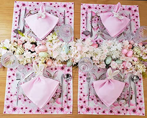 Set of 4 Bunny Basket Pink Waterproof Rectangular Placemats Easter 17" x 13"