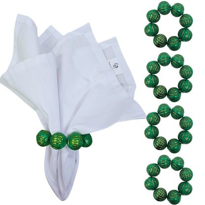 Maison Charlô | Set 4 Green Shine Beaded Napkin Rings | Rustic Napkin Ring | Handmade