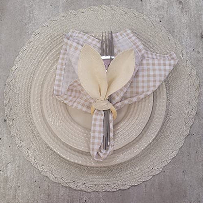 Maison Charlo | Easter Set of 4 Beige Cream Plaid Bunny Ears Napkin Rings