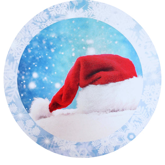 Set of 4 Round Placemats Covers Christmas Santa Cap Cloth 14" Dia Cloth 14" - Blue