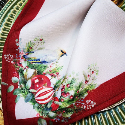 Charlo's Cloth Napkin Set of 4 Christmas Bird Marsala 16" by 16" - Red