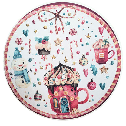 Set of 4 Round Placemats Covers Christmas Candy Cloth 14" Dia Cloth 14" Synthetic - White