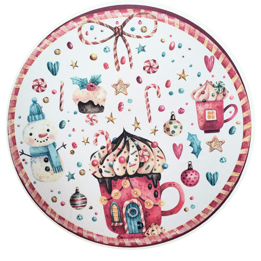 Set of 4 Round Placemats Covers Christmas Candy Cloth 14" Dia Cloth 14" Synthetic - White