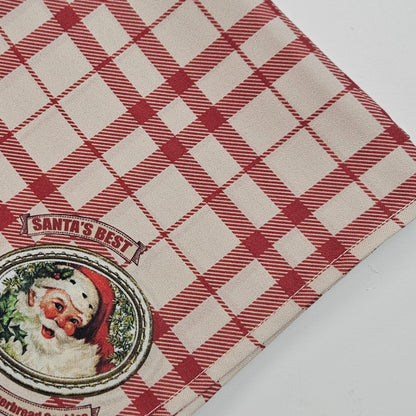 Charlo's Christmas Cloth Napkins Set of 4 Plaid Santa Claus Beige Red 16" by 16"