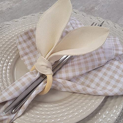 Maison Charlo | Easter Set of 4 Beige Cream Plaid Bunny Ears Napkin Rings