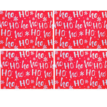 Set of 4 Placemats Ho ho ho Red Christmas Cloth Waterproof 17" by 13"