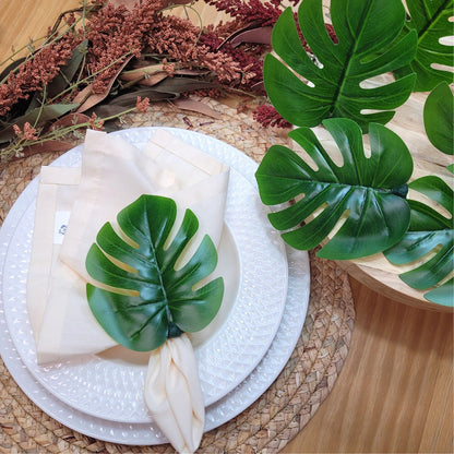 Charlo's Set 6 Green Monstera Leaf Tropical Napkin Rings Ecofriendly Pack for dining table decor