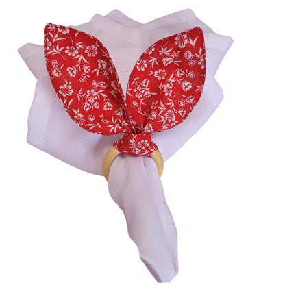 Maison Charlo | Easter Set of 4 Floral Red Rose Lilac Bunny Ears Napkin Rings | Dining Table Decor