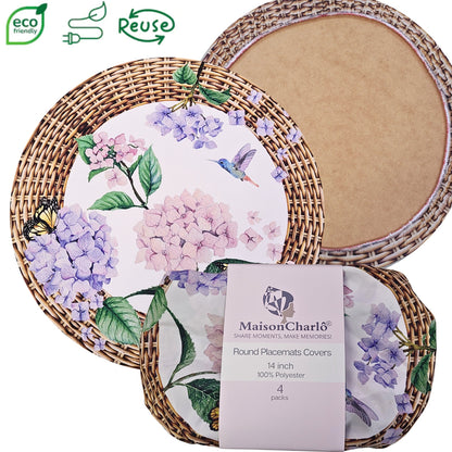 Charlo's Set of 4 Round Placemats Covers 14 Dia inch Ring Orchid for dining table setting