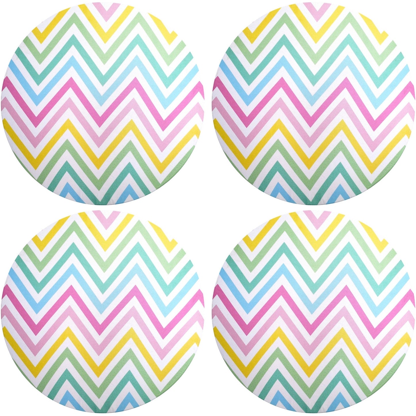 Set of 4 Round Placemats Covers 14 Dia inch Chevron Joy Pastel Corlors Chevron