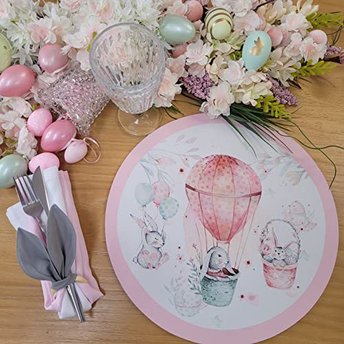 Set of 4 Easter Rose Balloon Covers for Round Placemats 14" Dia Polyester for Kitchen Table Washable Dining Table