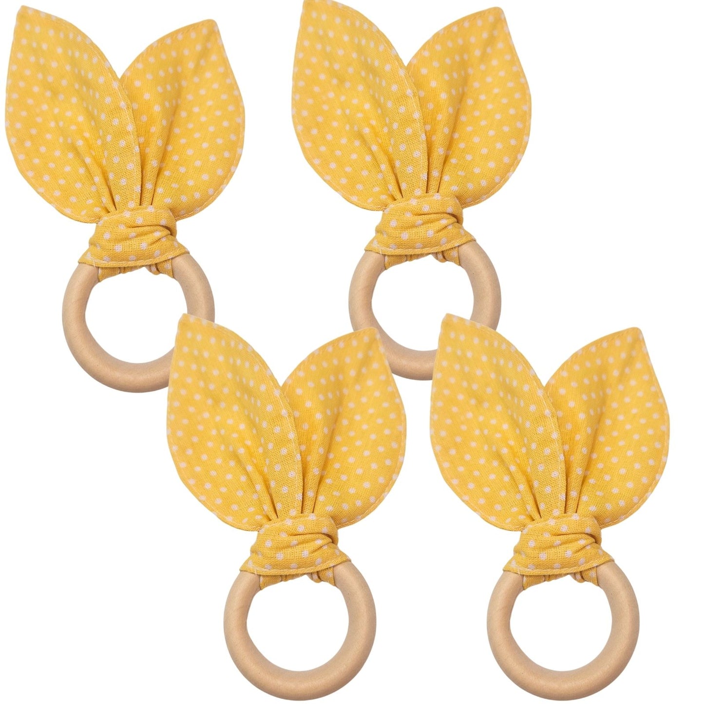 Maison Charlo | Easter Set of 4 Polka Dot Yellow  Bunny Ears Napkin Rings | Dining Table Decor