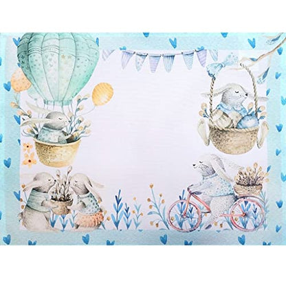 Set of 4 Bunny Blue Waterproof Rectangular Placemats Easter 17" x 13"