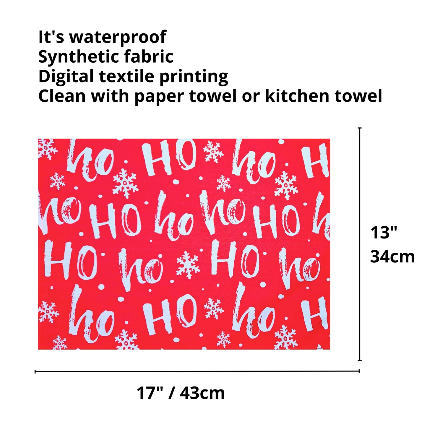 Set of 4 Placemats Ho ho ho Red Christmas Cloth Waterproof 17" by 13"