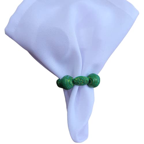 Set of 4 Beaded Green Mix Ball Napkin Ring