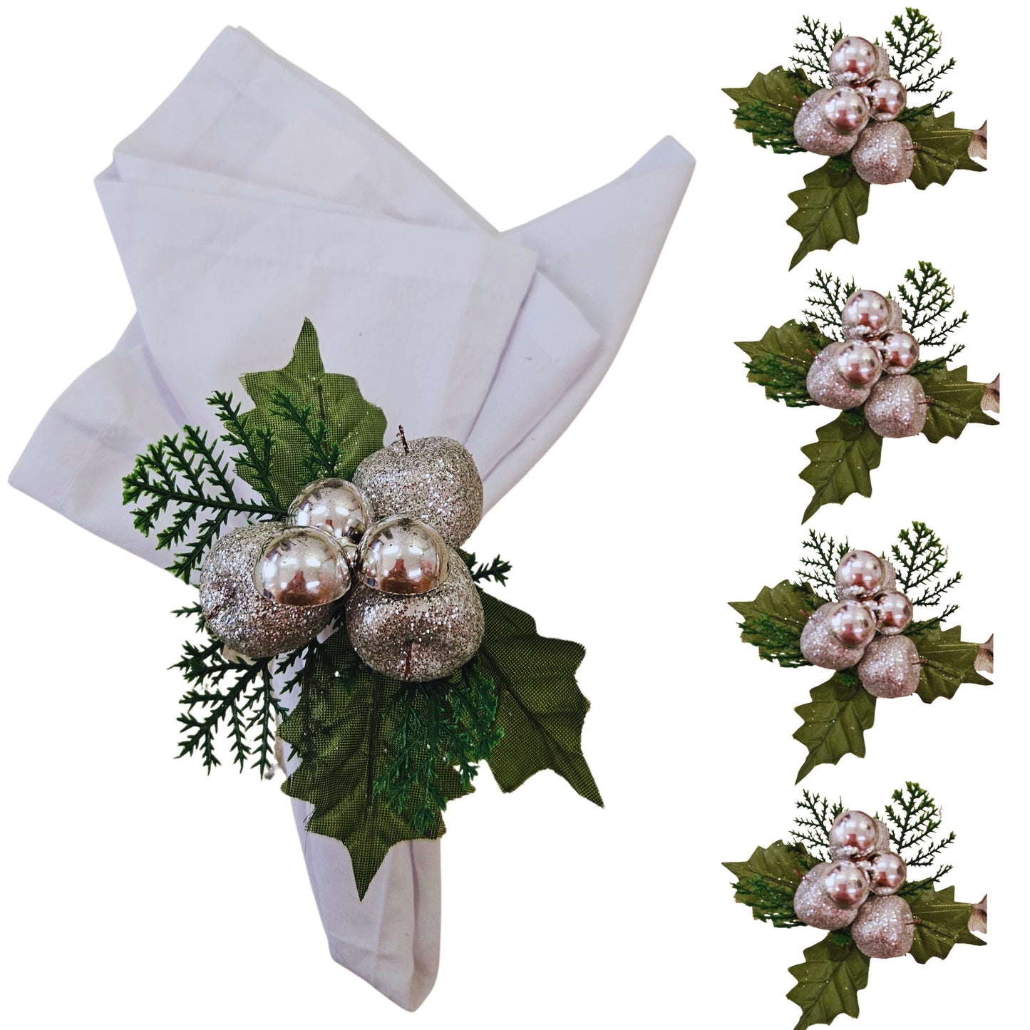 Maison Charlo | Set of 4 Charlo's Silver Prime Christmas Napkin Rings