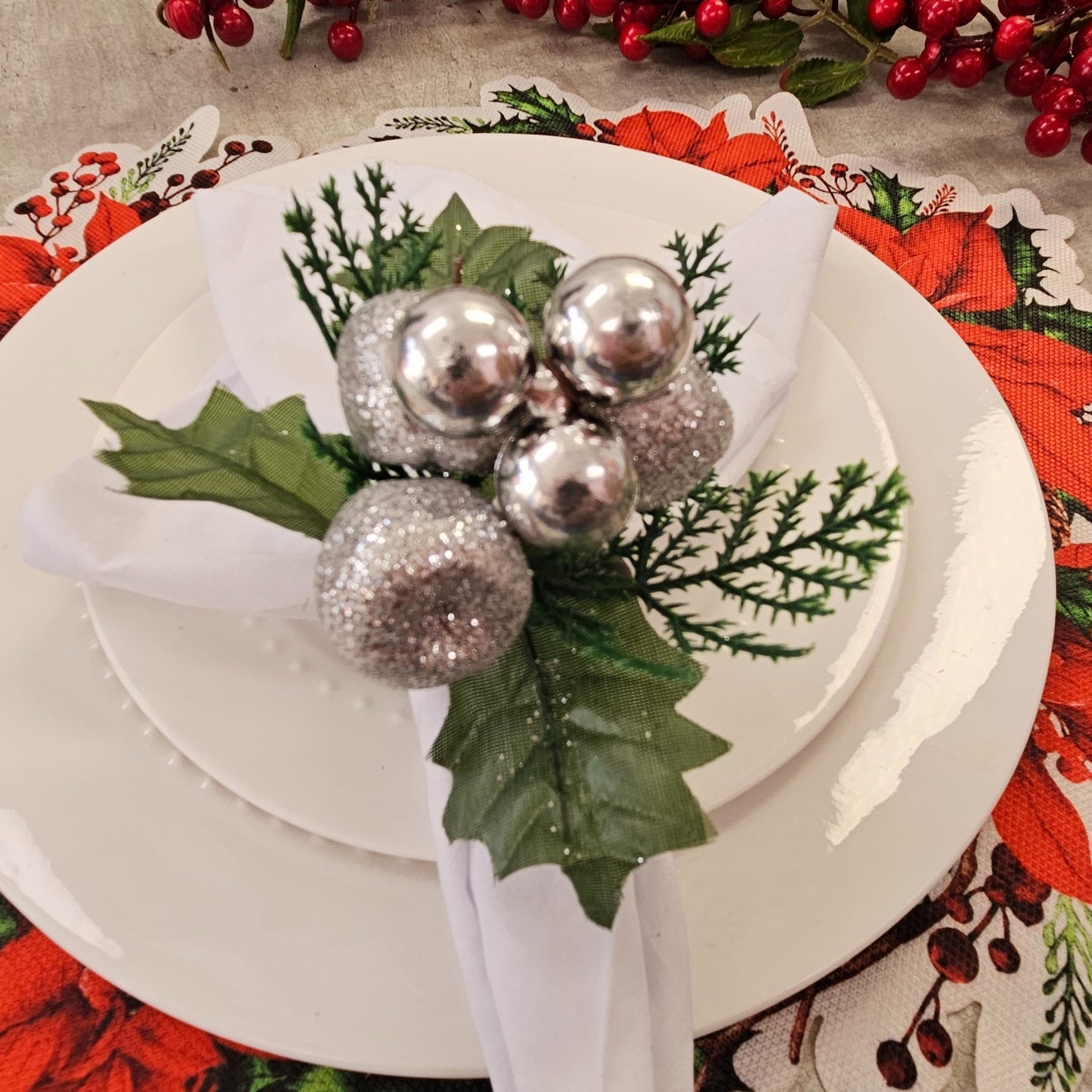 Maison Charlo | Set of 4 Charlo's Silver Prime Christmas Napkin Rings