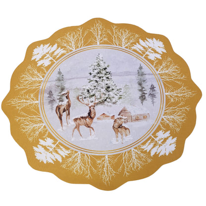 Maison Charlô - Set of 4 Waterproof Placemats Christmas Reindeer Gold