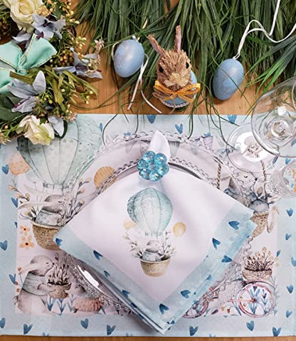 Set of 4 Bunny Blue Waterproof Rectangular Placemats Easter 17" x 13"