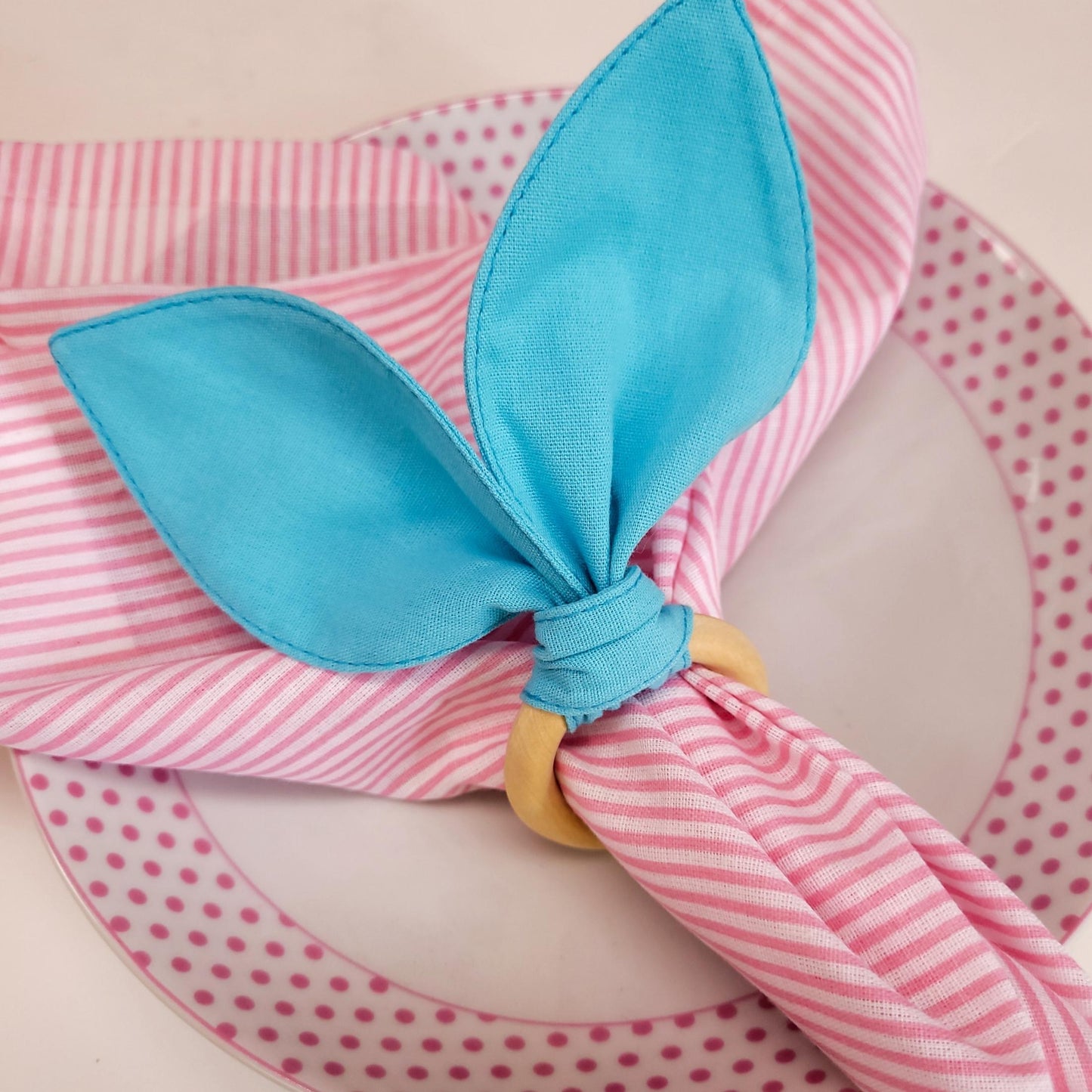 Maison Charlo | Easter Set of 4 Blue Turquoise  Bunny Ears Napkin Rings | Dining Table Decor