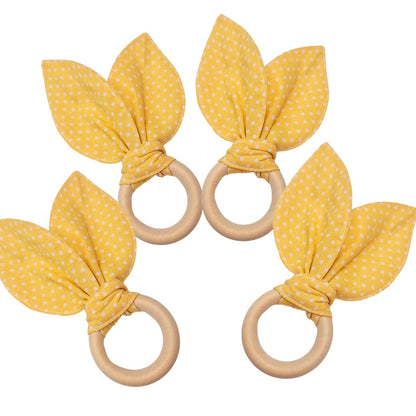 Maison Charlo | Easter Set of 4 Polka Dot Yellow  Bunny Ears Napkin Rings | Dining Table Decor