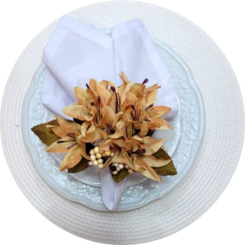 Maison Charlo Set of 4 Caramel Lilies Flower Celebration Napkin Rings