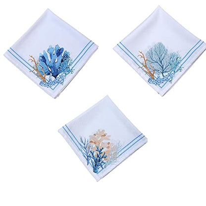 Charlo's Cloth Napkins Set of 4 Blue Coral 16" by 16" - Blue