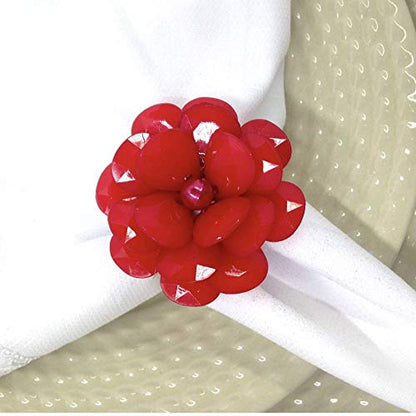 Charlo's Set of 4 Red Delicate Flower Napkin Rings for Wedding, Thanksgiving, Christmas, Wedding, Banquet, Birthday