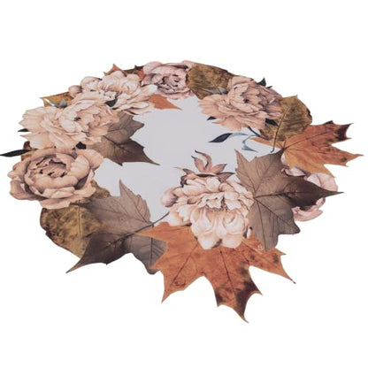 Set of 4 Waterproof Premium Placemats Thanksgiving Maple Flower Wreath