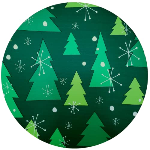 Set of 4 Round Placemats Covers Green Christmas Tree Cloth 14" Dia  | Green